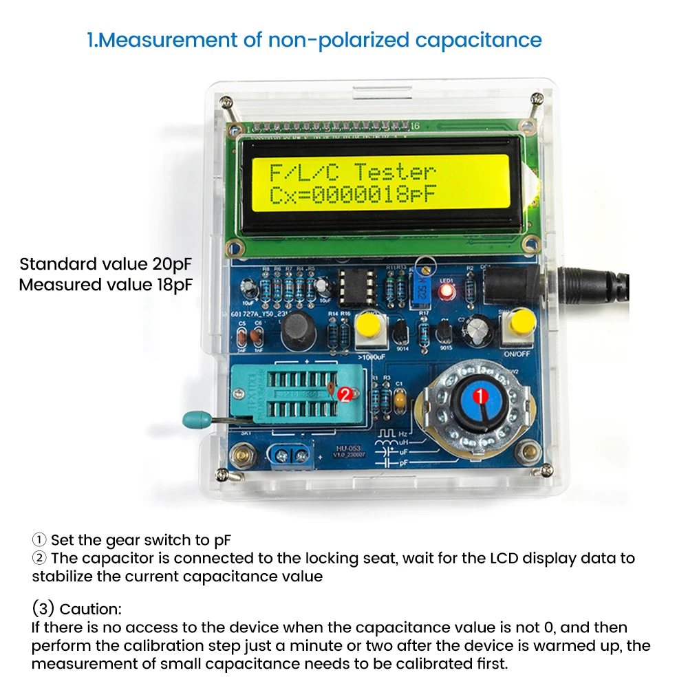 Imagem -03 - High Precision Capacitância Medidor Transistor Tester Indutância Medidor de Resistência Medição de Freqüência Faça Você Mesmo Kits Eletrônicos dc 5v