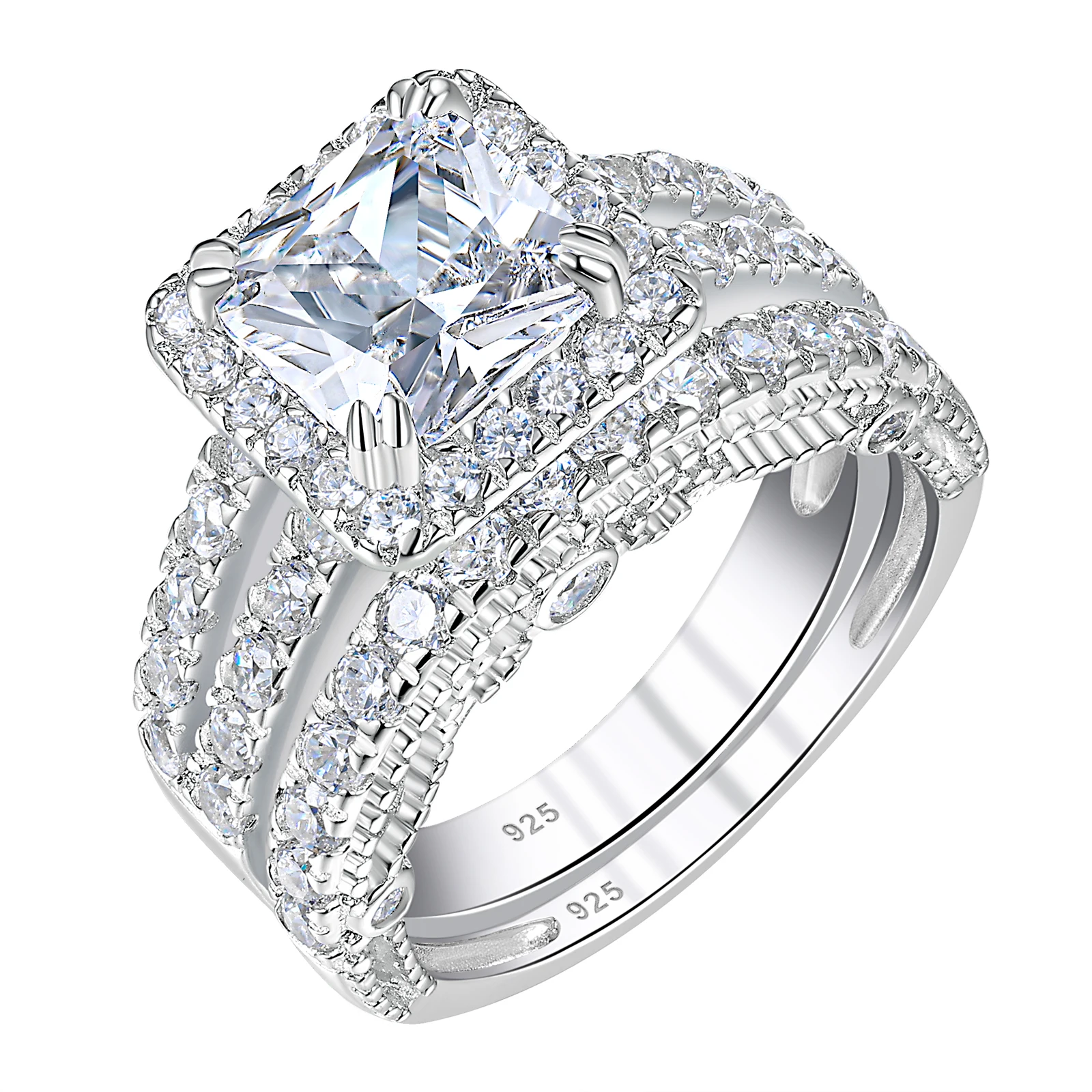 Newshe 925 Sterling Silver Wedding Engagement Rings Set for Women Pear Cut AAAAA CZ Imitation Diamond Vintage Bridal Jewelry