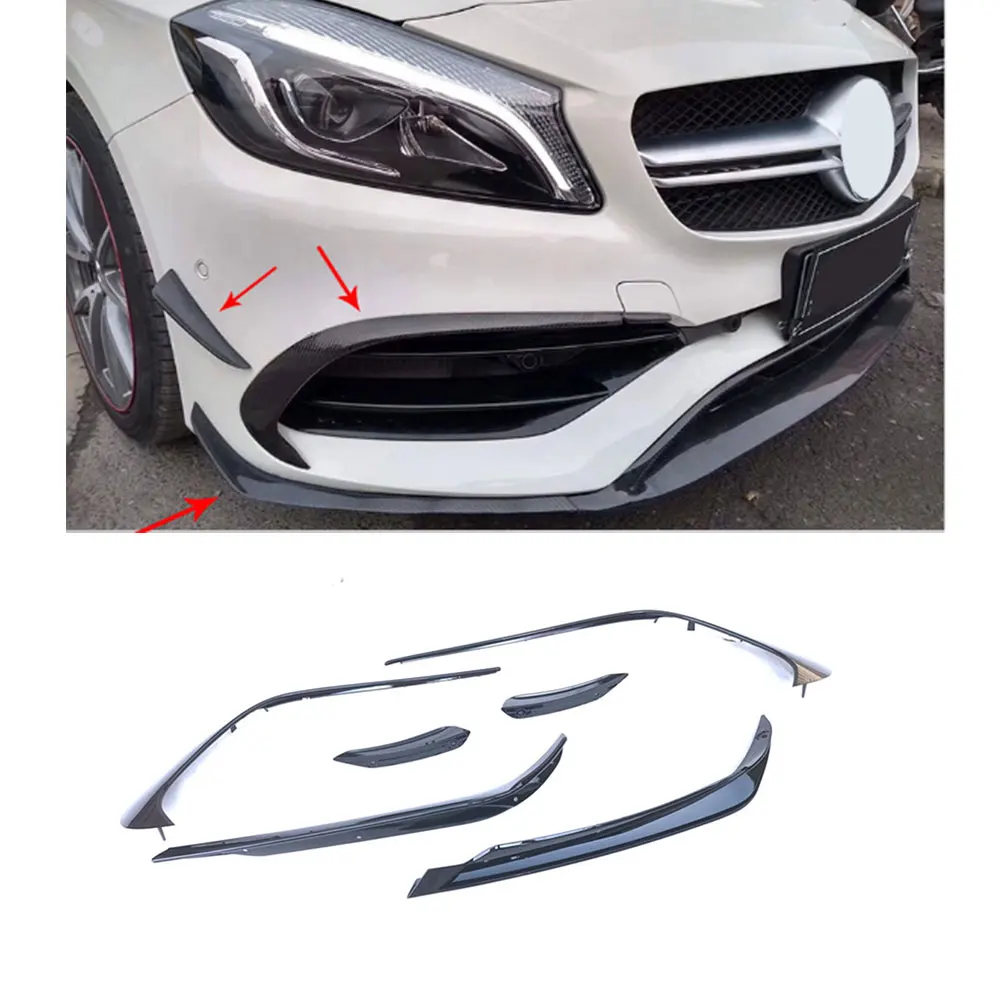

VACOMUL Carbon Fiber Front Bumper Canard Splitter Fog Lamps Trim for Mercedes Benz A Class W176 A180 A200 A250 AMG A45 13-18 ABS