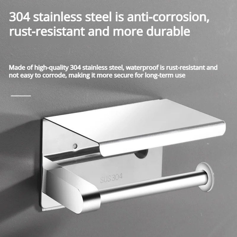 Stainless steel roll paper holder Toilet toilet paper non-punching bathroom tissue box Toilet storage tissue holder Wall mounted
