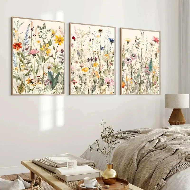 Modern Wild Flowers Leaves Botanical Nature Posters Watercolor Canvas Painting Living Room Bedroom Wall Art Pictures Home Decor