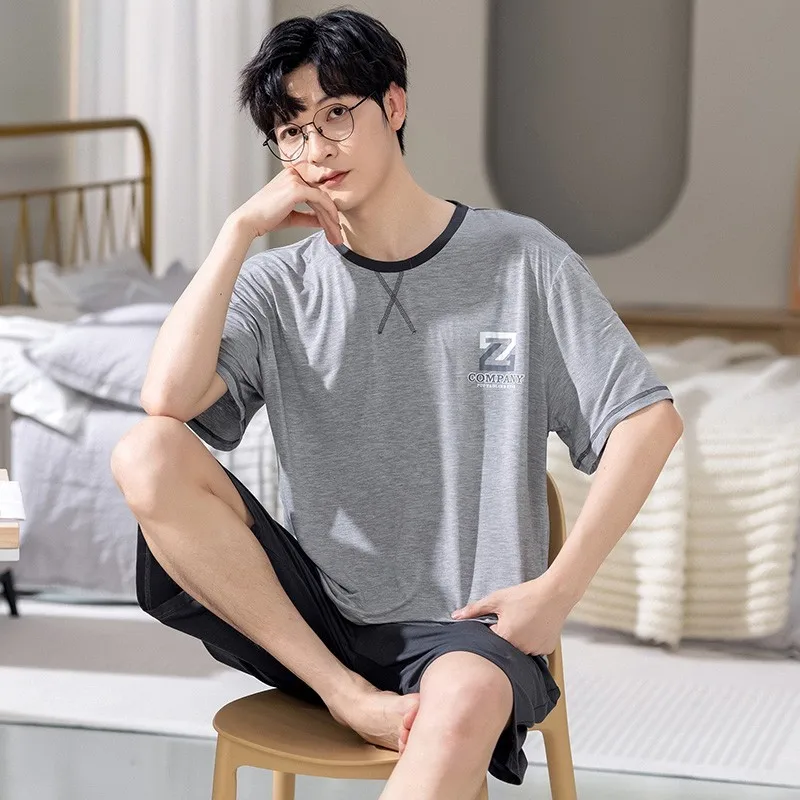 Nový příjezd pyžamo pánské bavlna s krátkými rukávy léto pánské teen domácí oblečení 2-dílný oblek prodyšné ležérní loungewear homme