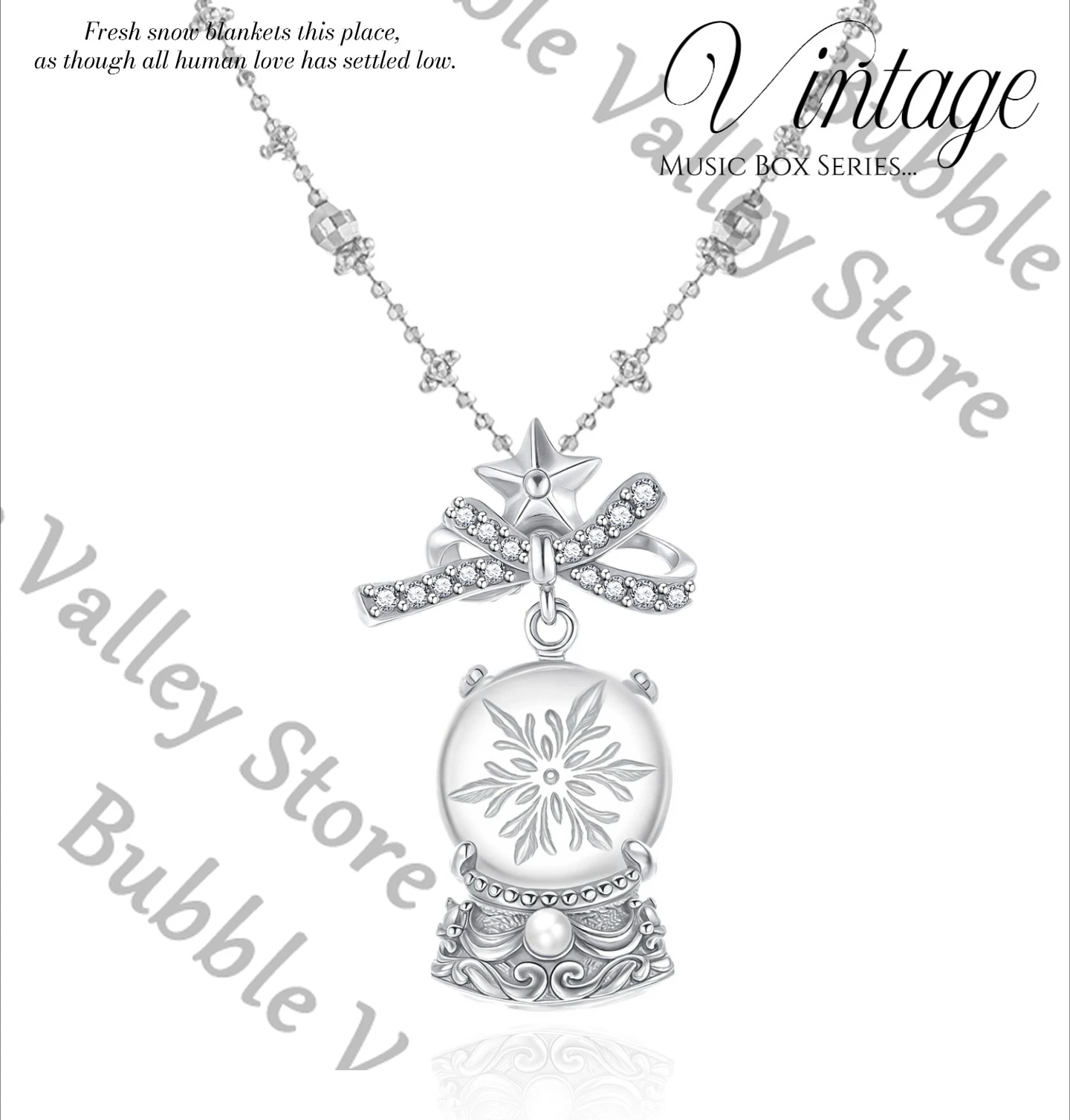 الحب والفضاء العميق أنيمي زين عيد ميلاد تأثيري ندفة الثلج صندوق تشغيل الموسيقى قلادة قلادة الكرتون الترقوة القلائد تميمة هدية عيد الميلاد