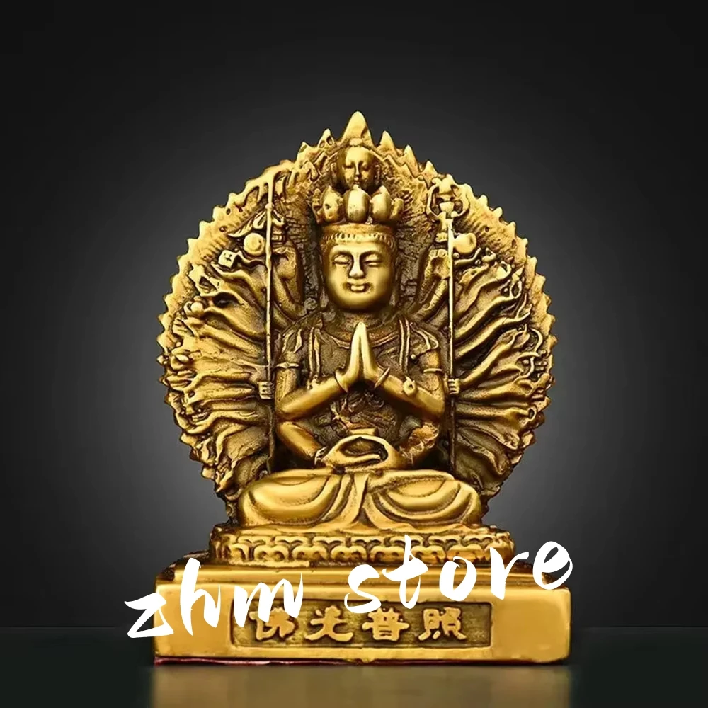 Copper Double-sided Holy Buddha Car Ornaments ,Thousand Hands Guanyin Home Buddha Statue Decorate Ornaments