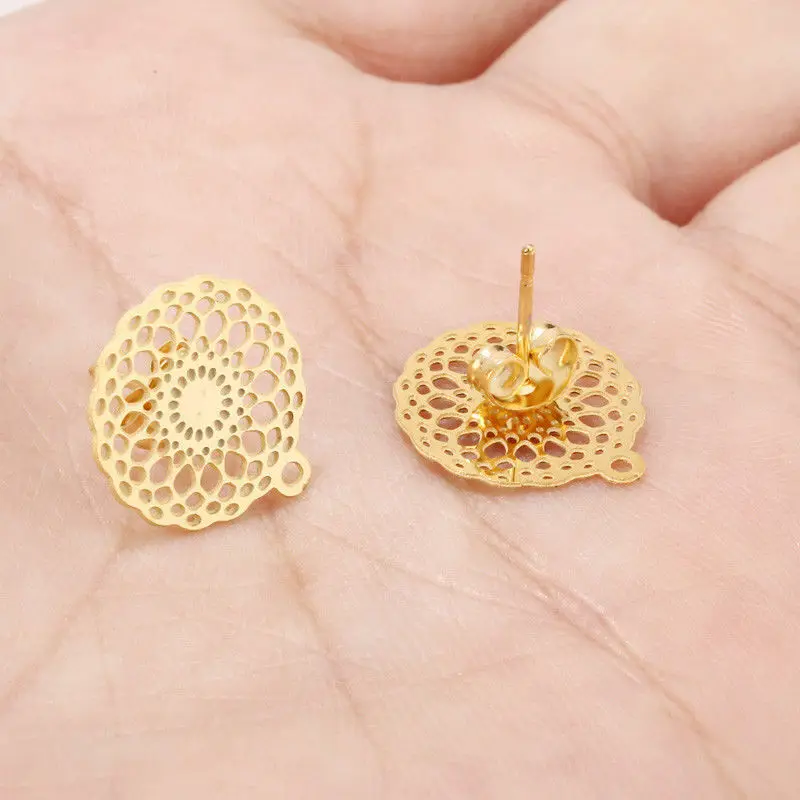 

30pcs/lot Stainless Steel Gold Geometric Openwork Flower Earring Hooks Base Connectors for DIY Earrings Jewelry Making Supplies