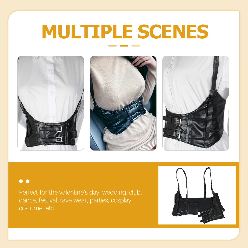 

PU Denim Extended Waist Belt Adjustable Harness Punk Gothic Style Waistband for Daily Dress Festival Club Party