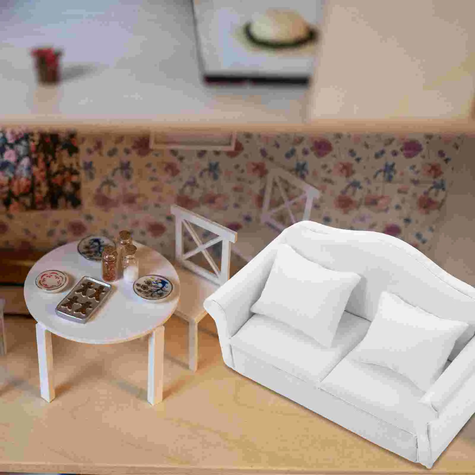 DIY Sofa do domku dla lalek małe domy Mini meble tkanina miniaturowa mikro scena mała