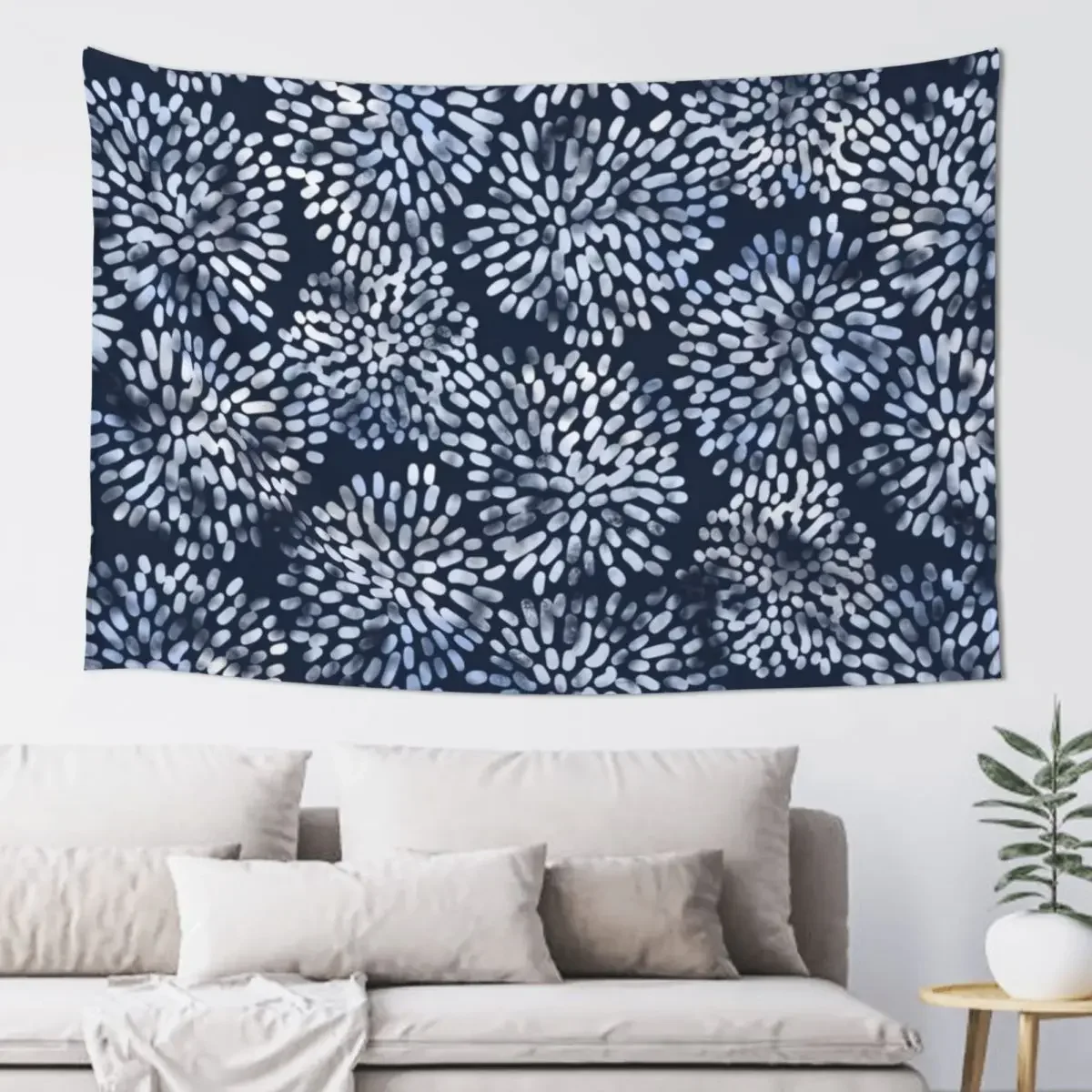 

Abstract Navy Watercolor Line Flowers Tapestry Decor For Room Carpet Wall Cute Decor Tapestry