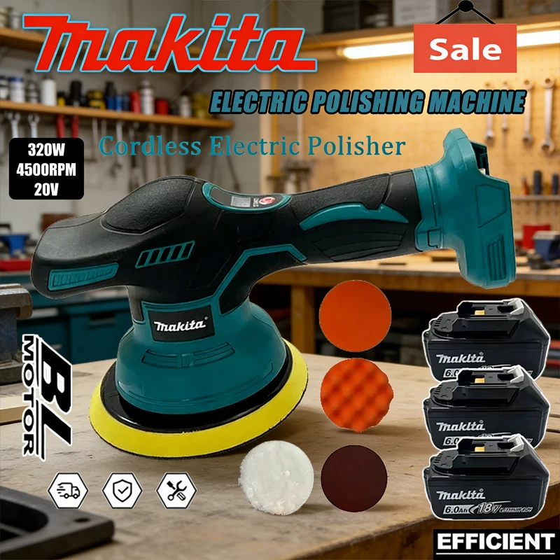 Makita Kabelloser Autopolierer 8-Gang Digitalanzeige Elektrischer Polierer Auto-Wachs- und Poliermaschine