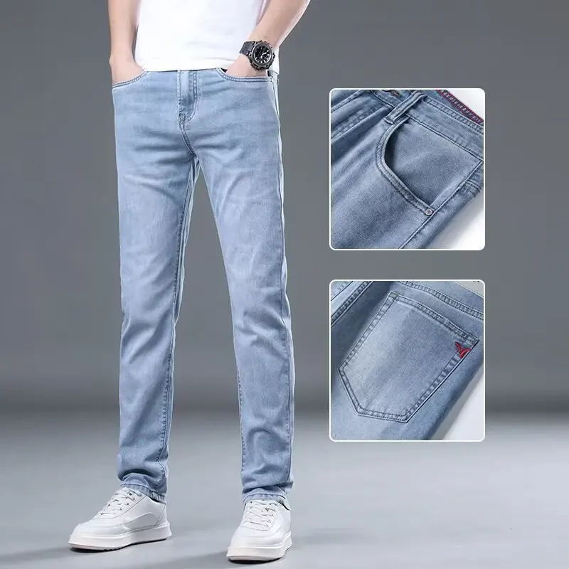 

Мужские джинсы Slim Fit 2026: высококачественные, повседневные, модные, легкие, стройнящие, доступны в двух цветах: синий, светло-синий