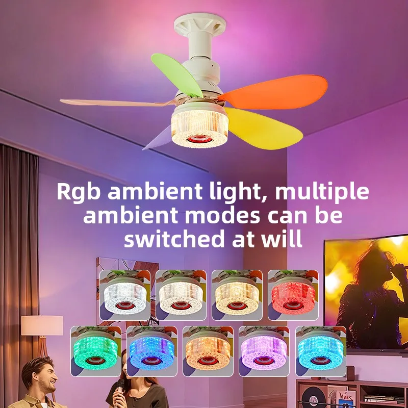 Multi Functional RGB Music Ceiling Fan Lights Bluetooth Rainbow Remote Control for Bedroom and Home Use Silent Ceiling Fan Lamps