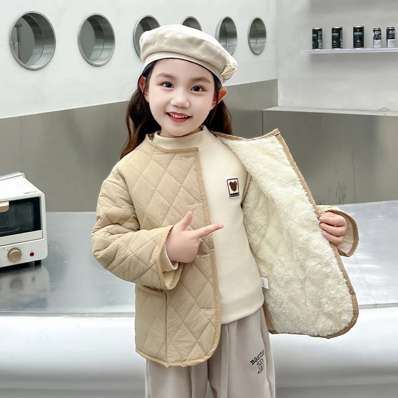 

Girls Fleece Warm Jackets Winter Teen Plus Velvet Coats Children's Cotton Cardigan Autumn Kids Padded Casual Outerwear 3-10Y