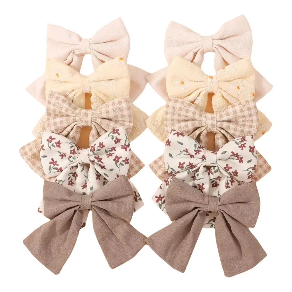 Pinces à cheveux en coton imprimé fleur fraîche pour bébé, 10 pièces, épingles à cheveux pour filles, Barrettes, couvre-chef, accessoires pour cheveux