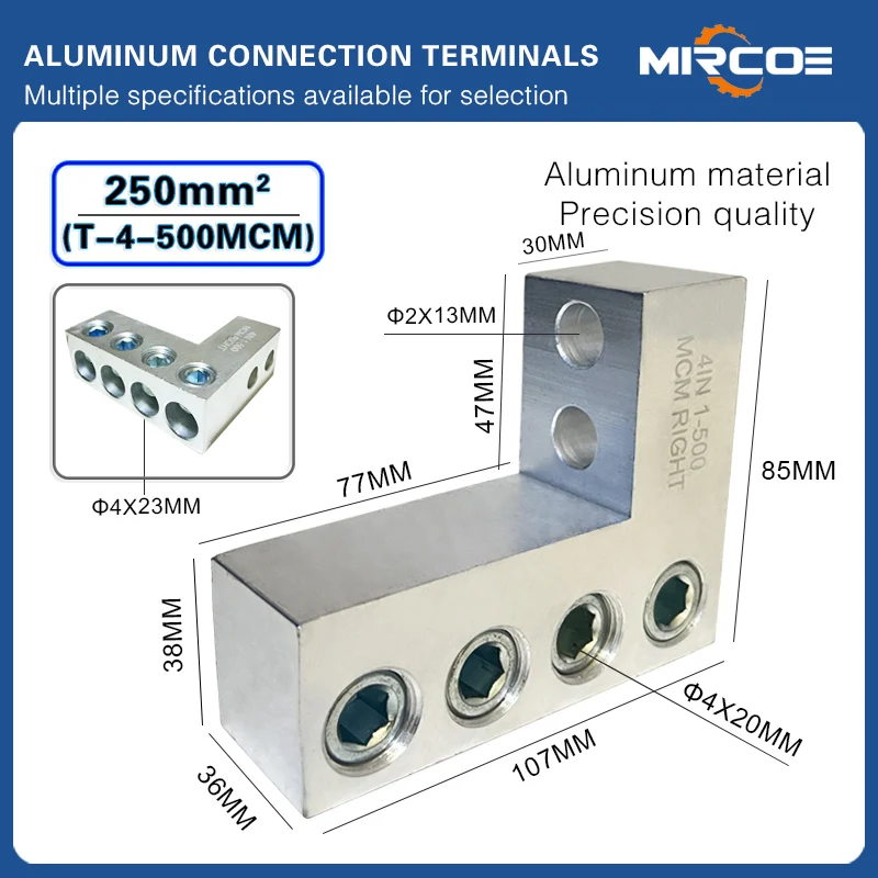 Mechanical Lugs Connector Universal Terminal 4-hole aluminum terminal T-4-500MCM 4×250mm2