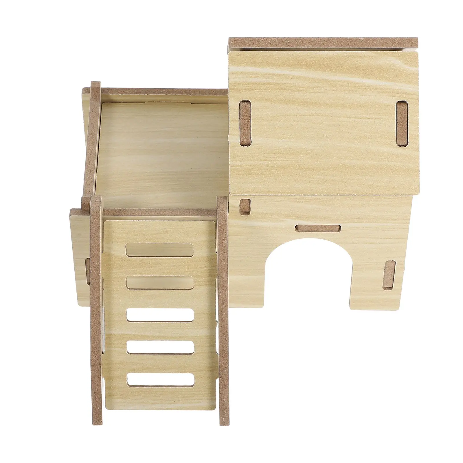 

Wooden Hamster Hideout Realistic Design Khaki Color Sturdy Materials Space Saving Rest Cozy House Toy Tent Cage