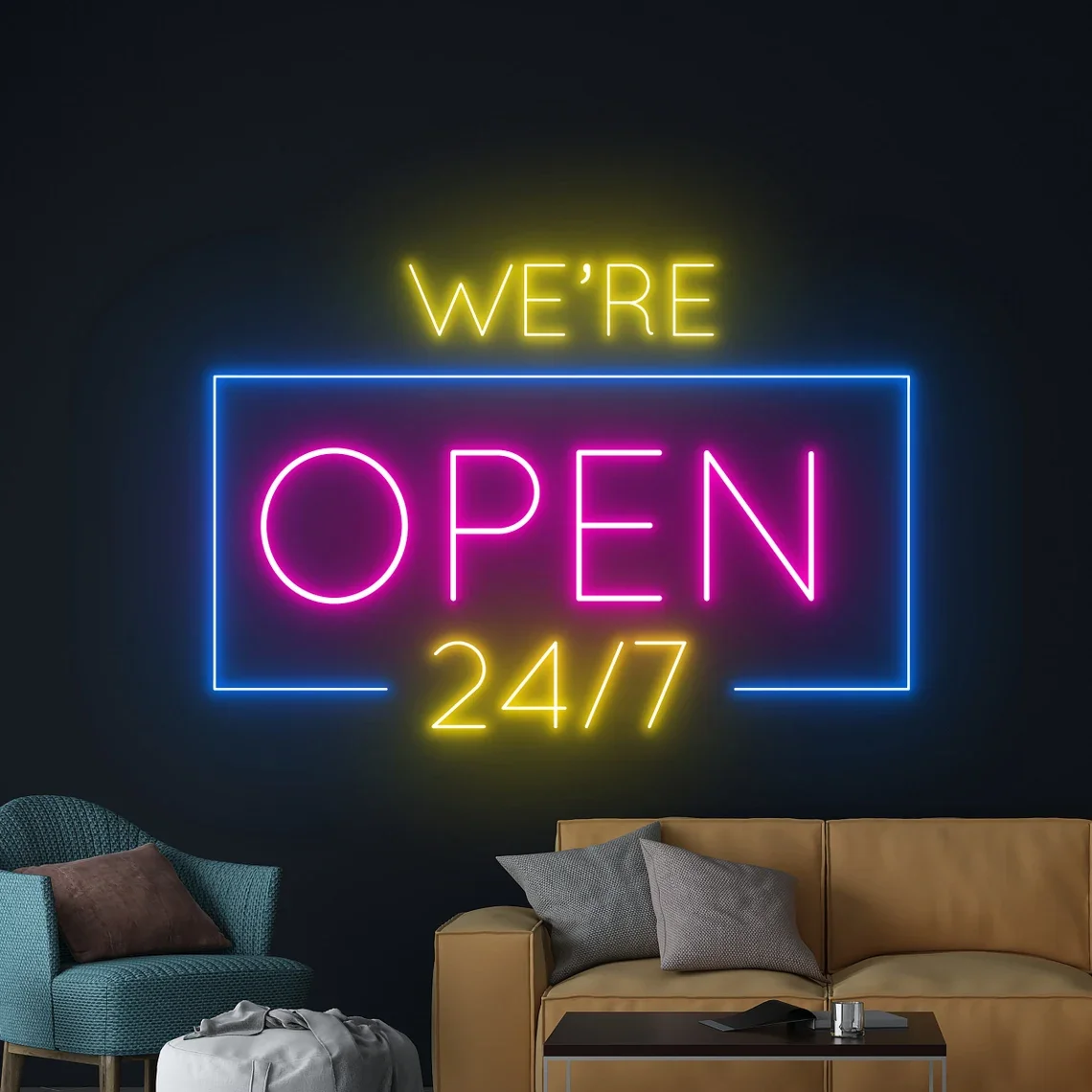 

We Are Open 24/7 Неоновая вывеска Открытый магазин Деловой настенный художественный декор Пользовательский открытый бар Клуб Неоновая персонализированная неоновая вывеска приветствия