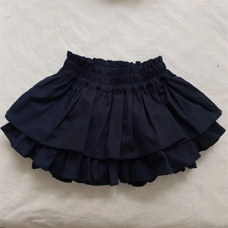 deer jonmi 2026 Summer Korean Style Toddlers Girls Layered Skirts Solid Color Baby Kids Ruffles Shorts