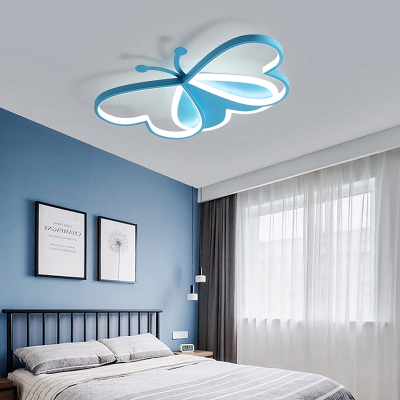 Lámpara de techo de mariposa rosa para niños, luces LED para habitación de niños, sala de estar, decoración de jardín de infantes, accesorio de luz