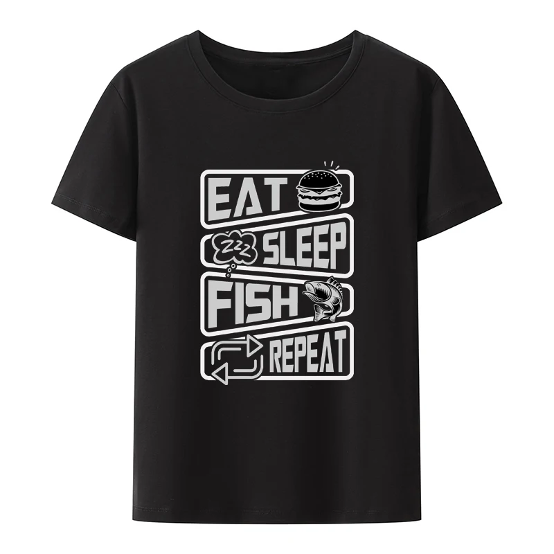 Футболка с забавным принтом «Eat Sleep Fish Repeat», летняя дышащая крутая уличная одежда с коротким рукавом, новинка, трендовые модные футболки, Y2k