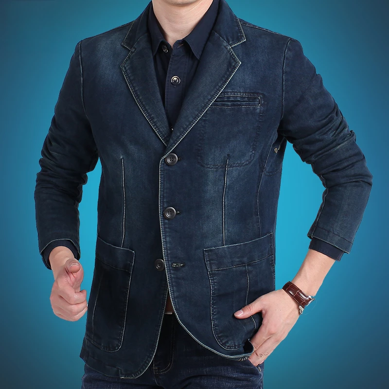 Men's Denim Suit Jacket 2024 Spring and Autumn Cottonmaterial Retro Slim Fit Business and Leisure Outerwear Men's Denim Jacket