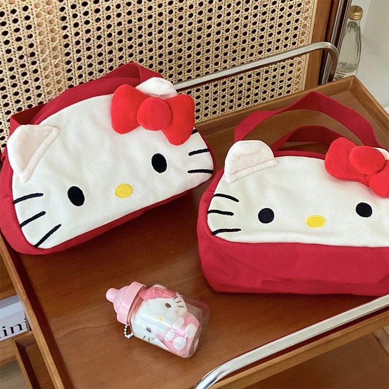 Kawaii Sanrio Hello Kitty Makeup Bag Anime Student Cartoon Portable Toiletries Cosmetic Storage Canvas Bag Cute Handbag Girls