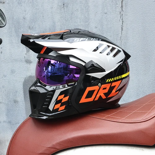 Imagen 1 del producto Casco combinado Orz Street Fighter, casco de motocicleta Retro, medio casco completo para hombres y mujeres, motocicleta multifuncional