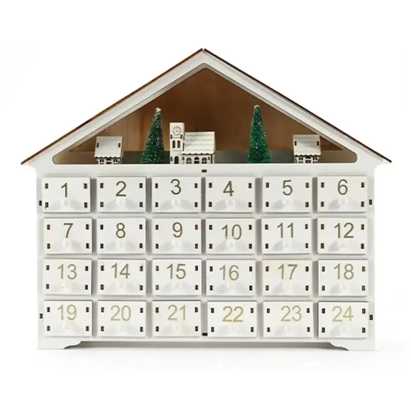 Christmas Wooden House Advent Calendar 2023 with LED Lights 24 Storage Drawers & 24 Day Countdown Calendar Christmas Decoration