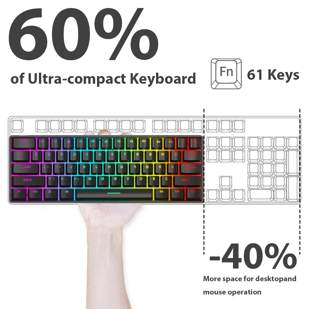 61 Keys Mechanical Keyboard Wired USB Mechanical Keyboard 17 Types RGB Keyboard For Computer