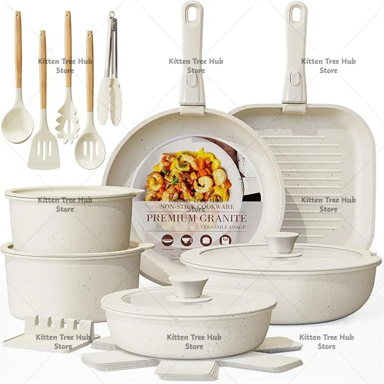 Manufacturing Non-Stick Pans Aluminum Cookware Set for Induction Cooker Stylish White Ceramic Cookware Pans Set