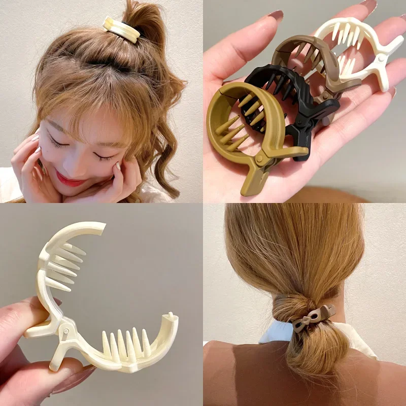 Round Hair Clip Grab High Ponytail Fixed Artifact Claw Hairpin Women Back Head Frosted Hairpin Anti-sagging Hair Style Claw Clip