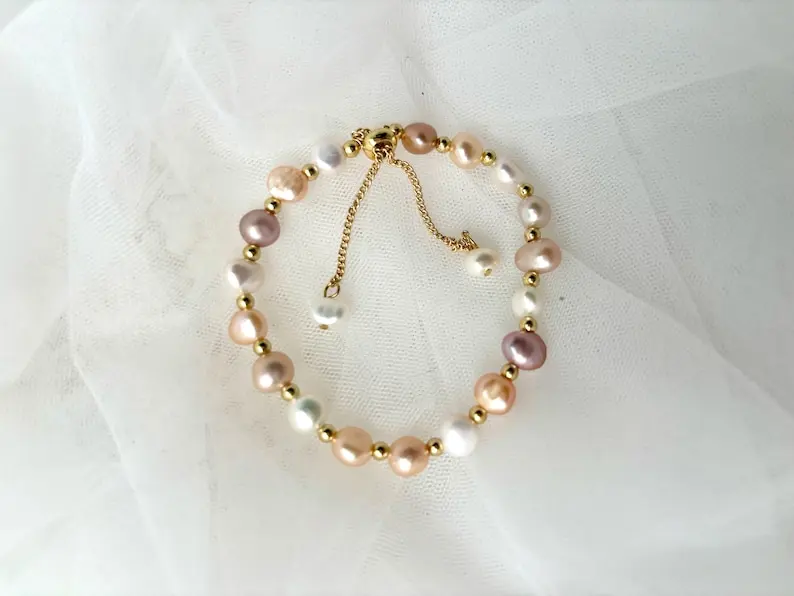 

Dainashi 5-6mm Baroque Genuine Natural Freshwater White Pink Purple Mix Adjustable Pearl Bracelet Jewelry Gift 2025 New Arrivals