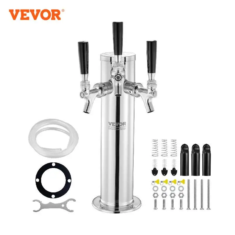 

VEVOR Triple Taps Draft Beer Tower Dispenser Stainless Steel Keg Beer Tower Kegerator Tower Kit Pre-Assembled Tubing for Bar