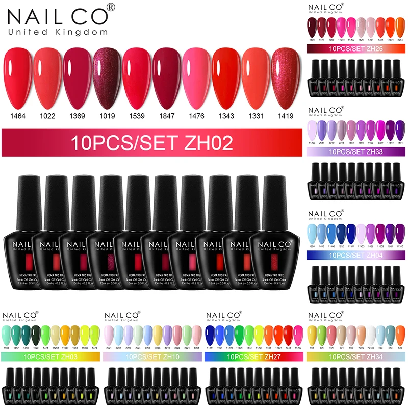 NAILCO 10PCs/SET 15ML Jelly Sea Glass Red Nail Gel Polish Spring Translucent Nude Semi Permanent Soak Off Nail Art Manicure Kit
