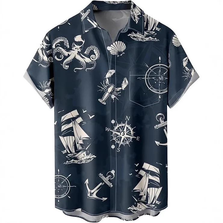 Summer Short Sleeved Shirt Casual Button Up Collar Top Loose Digital Printed Shirt Trendy Cardigan T-shirt Travel 2025