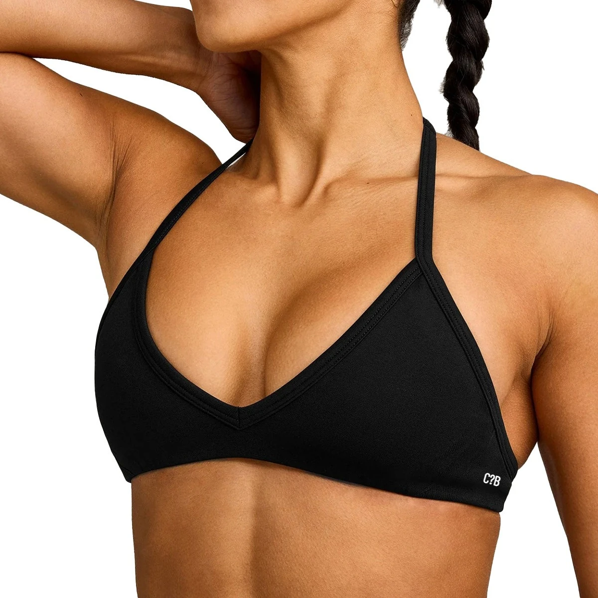 C*B Women Halter V Neck Padded Sports Bra Backless Naked Feel Yoga Top Pilates Running Gym Fitness Workout Active Training Top