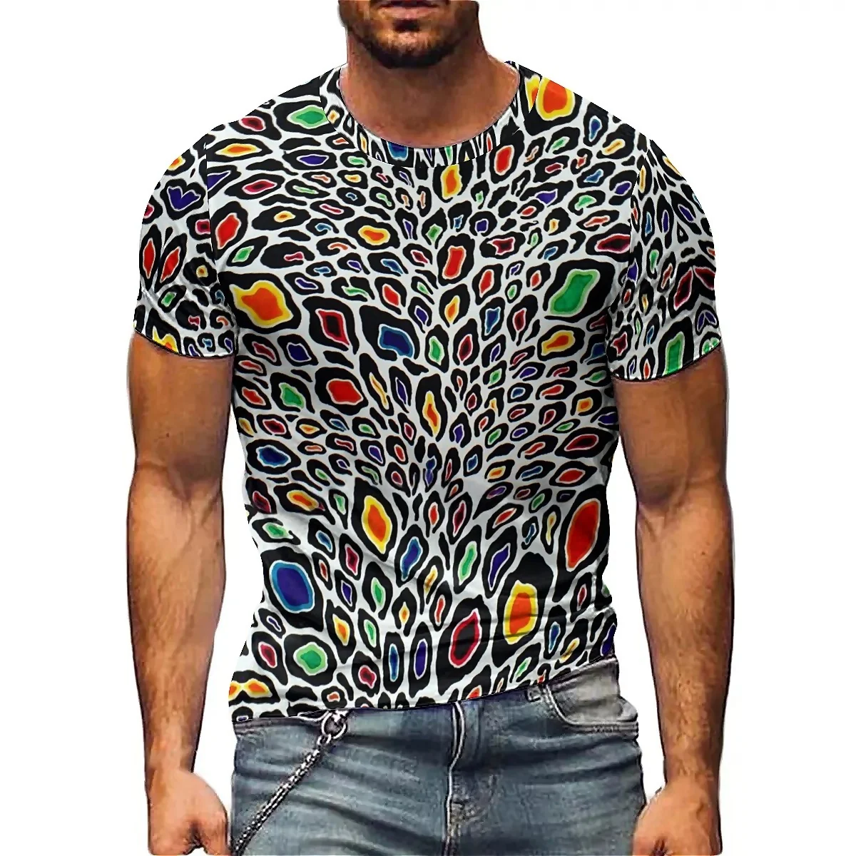 Men's Vibrant Color 3D Printed Short-Sleeve T-Shirt - Loose Fit