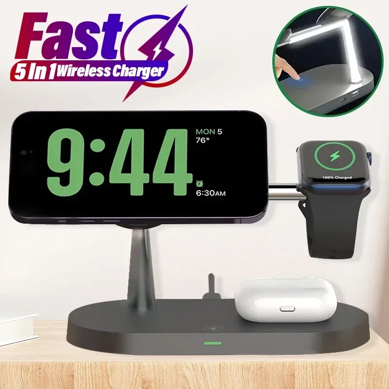 

AVXRUA Magnetic Wireless Charging Station 4 Devices Charging With Night Light 15W Fast Charger For iPhone iWatch AirPods Series