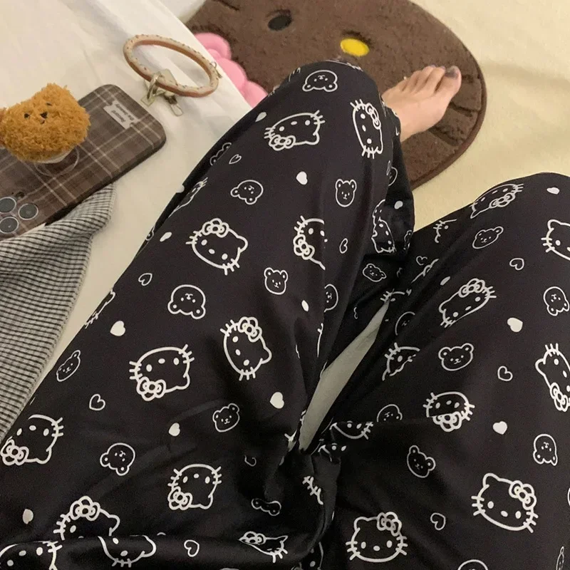 Hello Kitty Pajama Pants Ins Style Anime Sanrio Loose Pajama Pant Student Girl Mosquito Repellent Pants Cute Casual Pants Gift