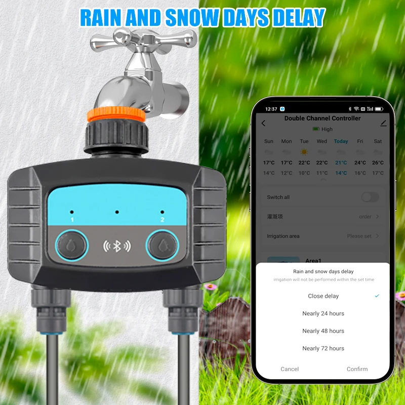 Tuya Bluetooth Intelligent Irrigation Controller Dual Channel Watering Timer Garden Works With Soil Temperature Humidity Sensor