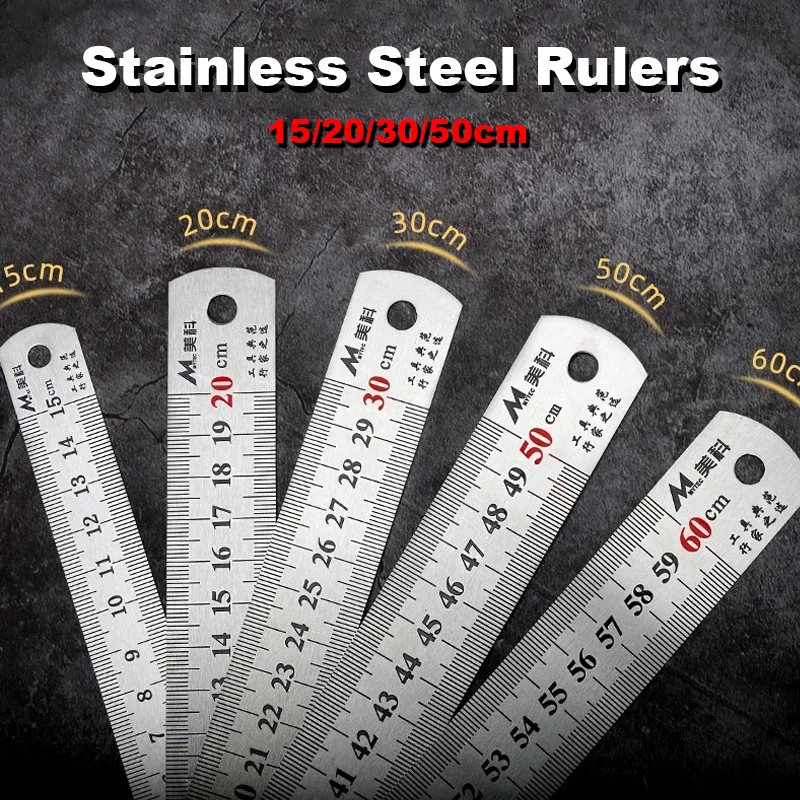 

15/20/30/50cm Stainless Steel Ruler Double Side Centimeter Inches Scale Metric Ruler Architecture Drawing Office School Supplies