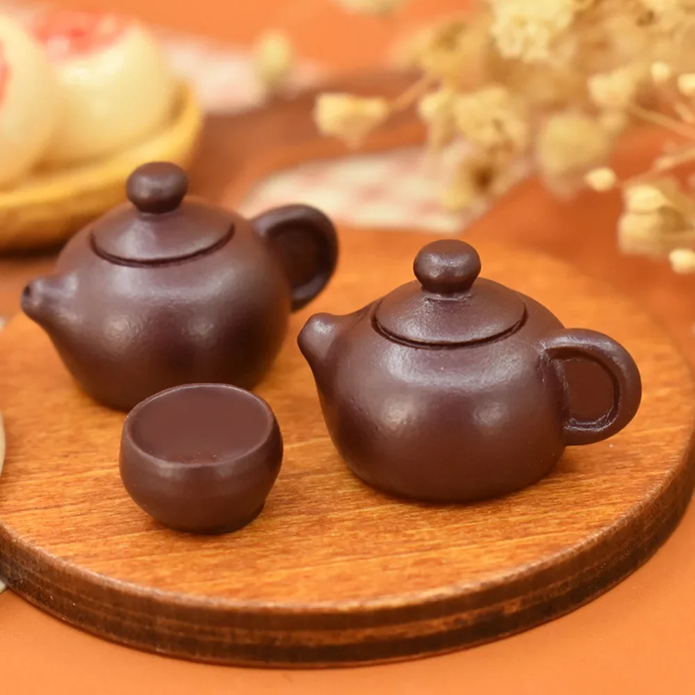DIY 100pcs Mini Tea Set Dollhouse Miniature Teapot Cups Set Resin Pour Over Kettle Dollhouse Mini Resin Kettle