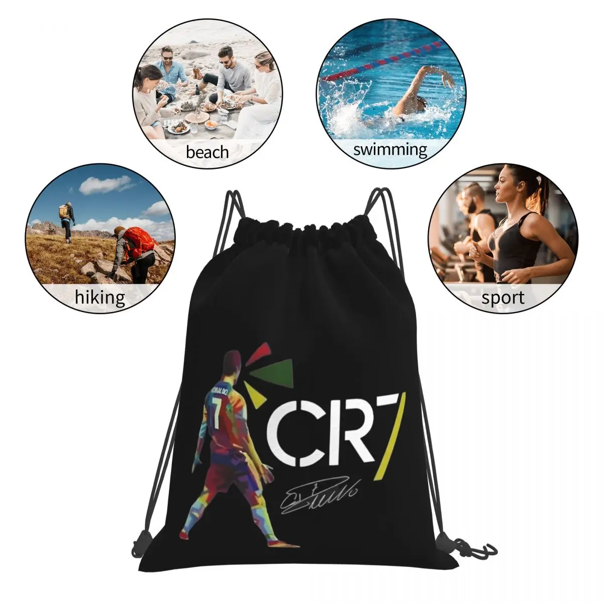 Sac à dos étanche avec nom personnalisé, sac de rangement extérieur, plage, natation, sport de proximité, CR7 Cristiano Ronaldo EvaluGym