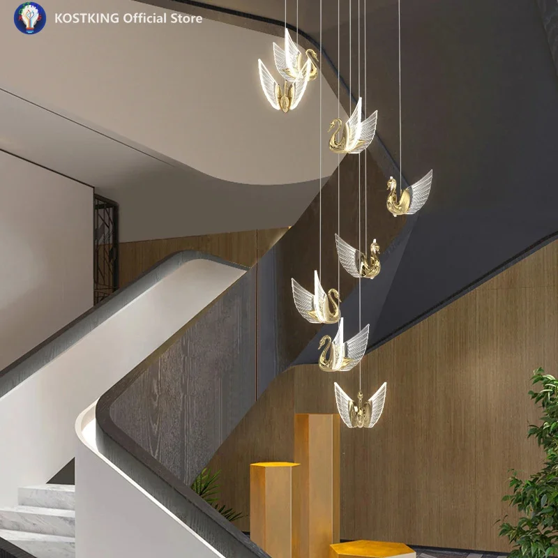 

Новинка 2025, люстра в виде лебедя, современная простая прикроватная люстра для спальни, дизайнерская креативная украшение для гостиной, дуплексная люстра