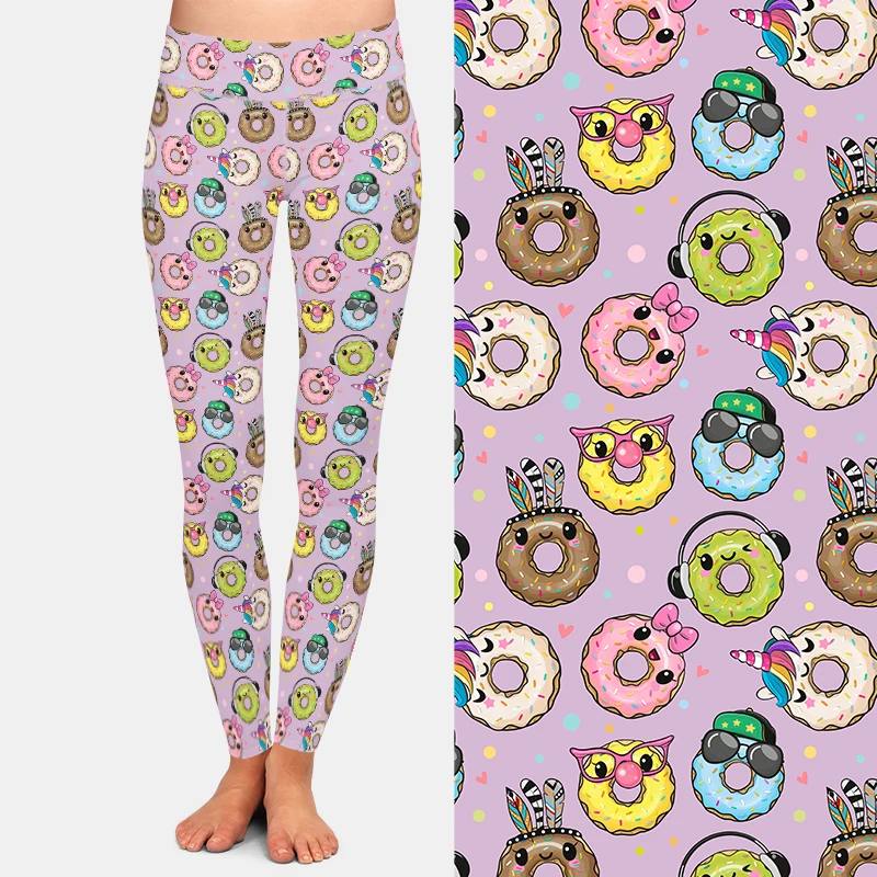 LETSFIND 2022 Summer New Cartoon Donuts Print Women Leggings High Waist Unicorn Print Fitness Stretch Full Pants