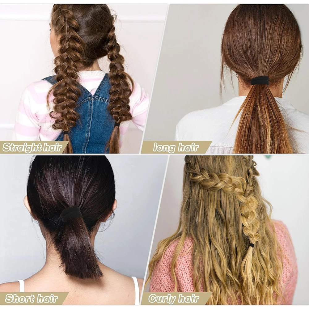 100Pcs Black Elastic Hair Ties Thick Seamless Hair Bands No Damage Soft Ponytail Holders Hair Accessories for Girls Women
