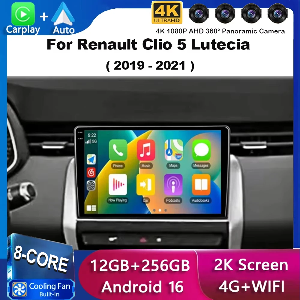 For Renault Clio 5 Lutecia 2019 - 2021 Android 16 Auto Car Radio Multimedia Video Player GPS Navigation Carplay Wifi 4G BT DSP