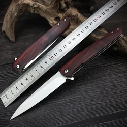 Handmade Folding Knife Wooden Handle Pocket Knife D2 Steel Multifunctional Utility Knife Kitchen Fruit Knives