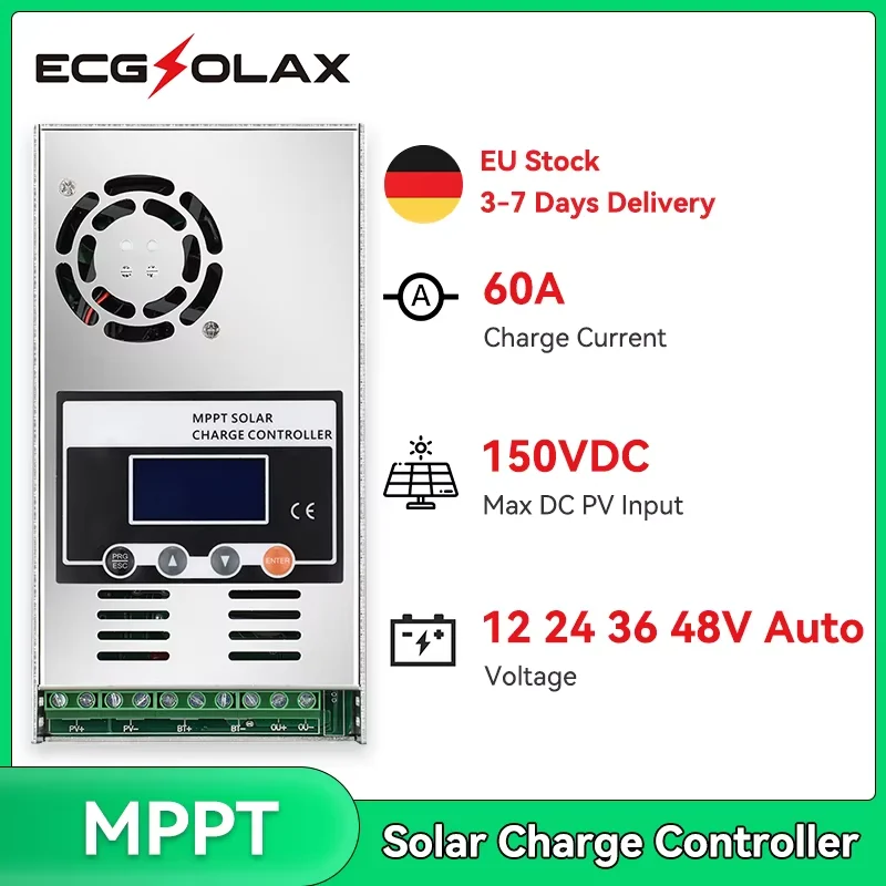 ECGSOLAX MPPT 60A Solar Charge Controller Solar Panel Regulator 12V 24V 36V 48V Auto Max PV 150VDC For Lead Acid Lithium Battery