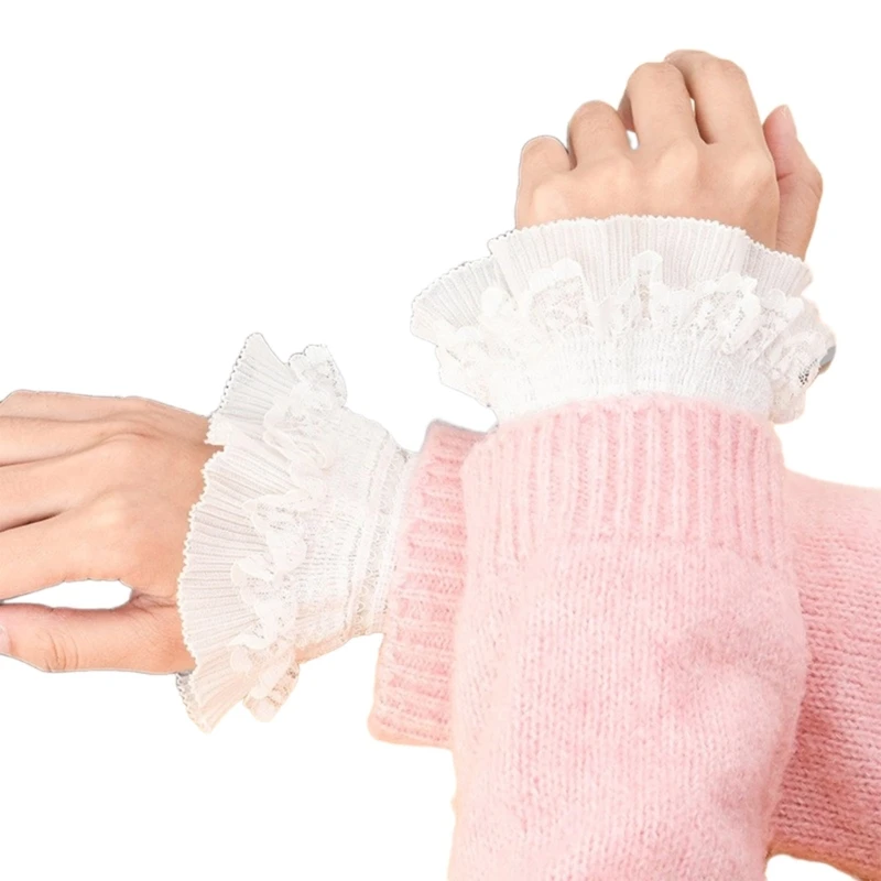 Versatile Elastic False Sleeves Lightweight Ruffled Wrist Cuffs White Woman Sweater Shirt Decor Accessory Breathable