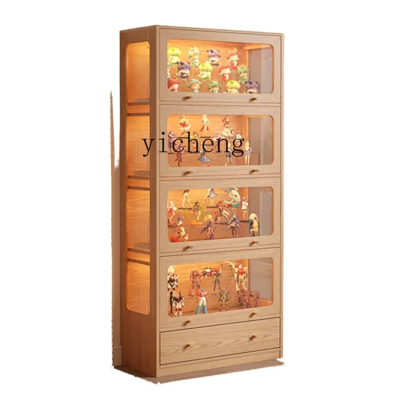 TQH Solid wood floor-to-ceiling LEGO display stand Transparent glass product shelf Household display cabinet